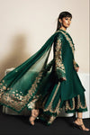 Emerald Green Raw Silk Embroidered 3-Piece Suit With Organza Dupatta | Ready To Wear