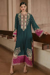 Deep Green & Magenta Pink Contrast: Embroidered Silk Kaftan | Ready To Wear