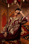 Deep Maroon & Gold Accent: Charmoush Embroidered Silk Kaftan | Ready To Wear