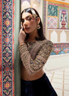 Royal Blue Embellished Organza Choli with Velvet Lehenga