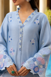 Kaftan Style 3-Piece Suit | Shamooz Silk Shirt & Trouser with Organza Dupatta