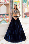 Royal Blue Embellished Organza Choli with Velvet Lehenga