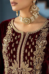 Royal Maroon & Black: Embroidered Velvet Suit | Ready To Wear