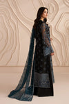 Jet Black & Oceanic Teal: Embroidered Chiffon Suit | Ready To Wear