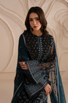 Jet Black & Oceanic Teal: Embroidered Chiffon Suit | Ready To Wear