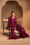 Rich Magenta Wine: Embroidered Chiffon Suit | Ready To Wear