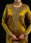 Mustard Hand-Embellished Satin Silk Long Shirt - Ready To Wear