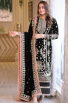 Black Velvet Embroidered Wedding Suit with Velvet Shawl | Ready to Wear