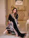 Black Velvet Embroidered Wedding Suit with Velvet Shawl | Ready to Wear
