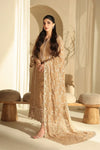 Warm Honey Beige & Ivory: Embroidered Chiffon Suit | Ready To Wear