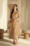 Warm Honey Beige & Ivory: Embroidered Chiffon Suit | Ready To Wear