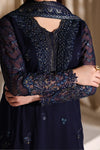 Navy Blue & Metallic Accent: Embroidered Chiffon Suit | Ready To Wear