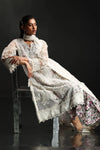 Icy White & Soft Floral Accent: Embroidered Organza Suit | Ready To Wear
