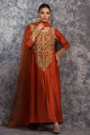 03-Piece Tangy Orange Sheesha Silk Gown - Ready To Wear