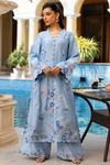 Kaftan Style 3-Piece Suit | Shamooz Silk Shirt & Trouser with Organza Dupatta