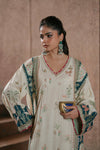 Ivory Oasis: 02-Piece Botanical Embroidered Silk Kaftan | Ready To Wear