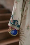 Ivory Oasis: 02-Piece Botanical Embroidered Silk Kaftan | Ready To Wear